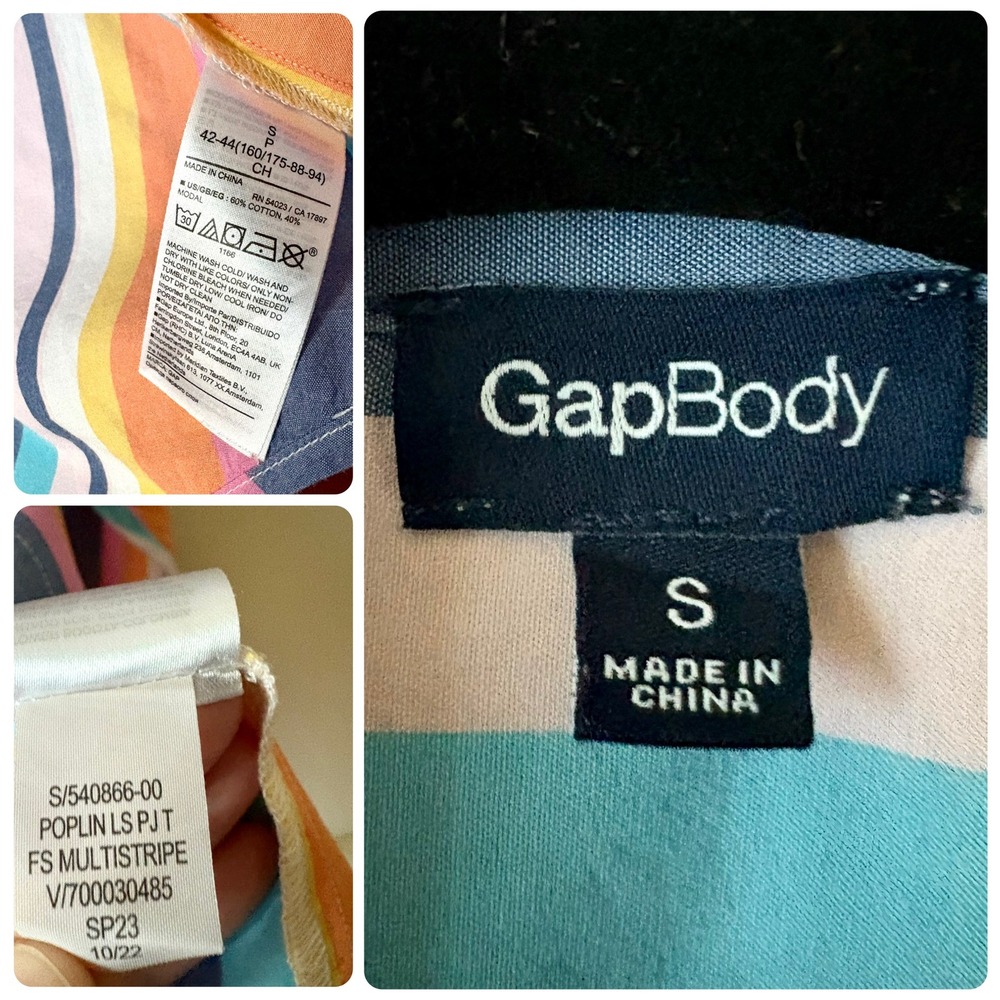 GapBody Poplin Top Multi Stripe Button Down Shirt S Relaxed Boyfriend Fit Casual - Picture 7 of 9